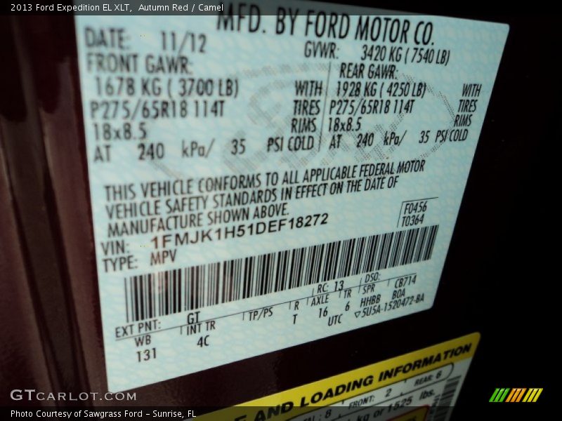 Autumn Red / Camel 2013 Ford Expedition EL XLT