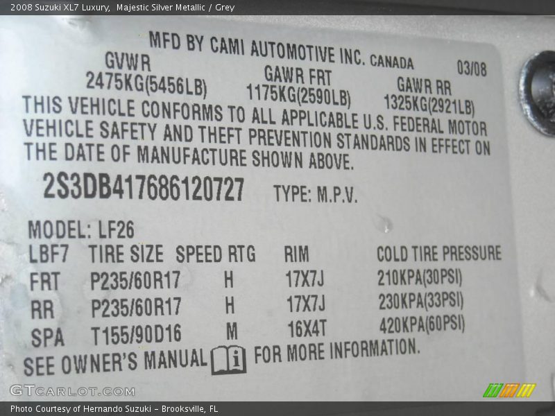 Majestic Silver Metallic / Grey 2008 Suzuki XL7 Luxury