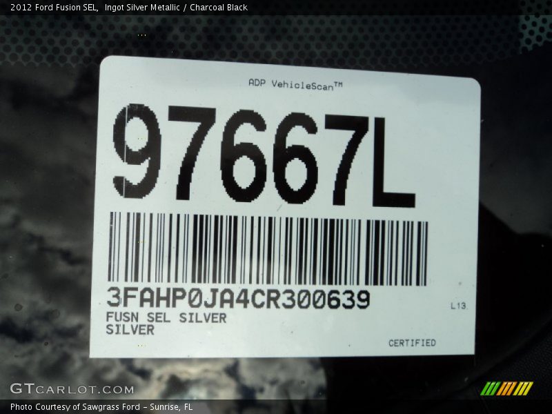 Ingot Silver Metallic / Charcoal Black 2012 Ford Fusion SEL