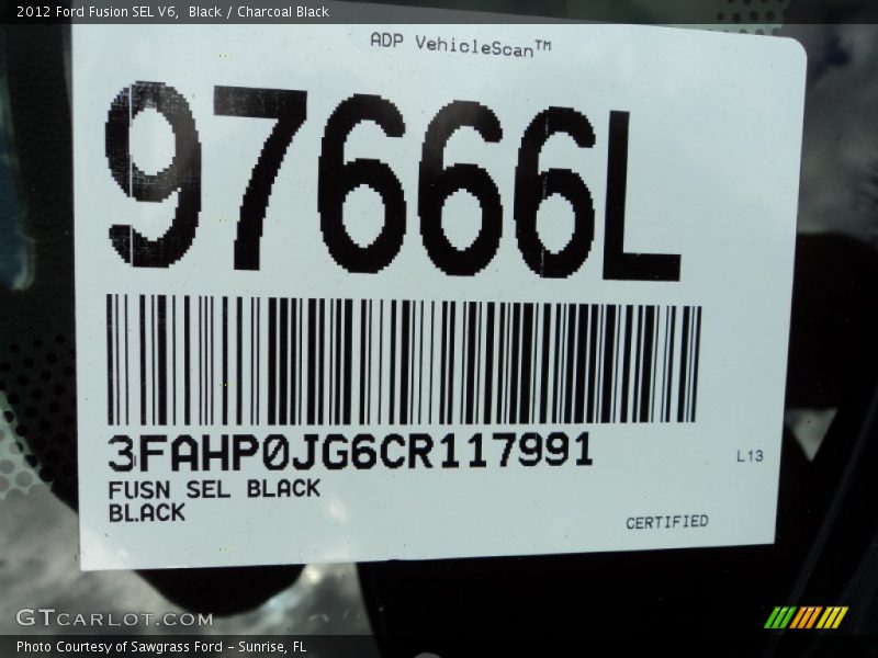 Black / Charcoal Black 2012 Ford Fusion SEL V6