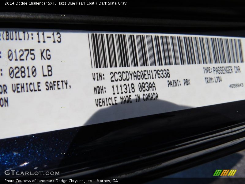 Jazz Blue Pearl Coat / Dark Slate Gray 2014 Dodge Challenger SXT