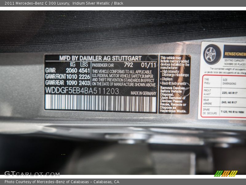 Iridium Silver Metallic / Black 2011 Mercedes-Benz C 300 Luxury