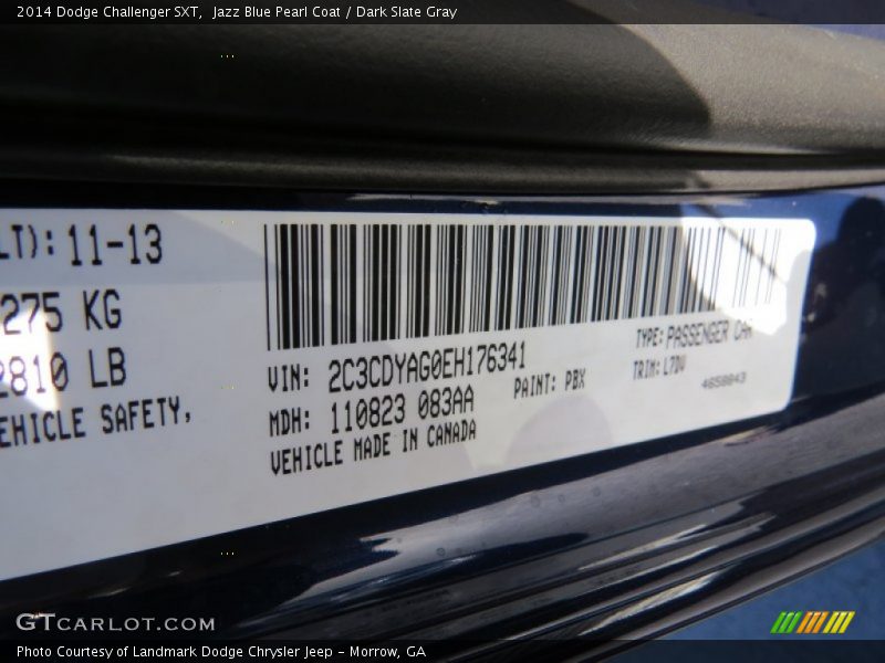 Jazz Blue Pearl Coat / Dark Slate Gray 2014 Dodge Challenger SXT