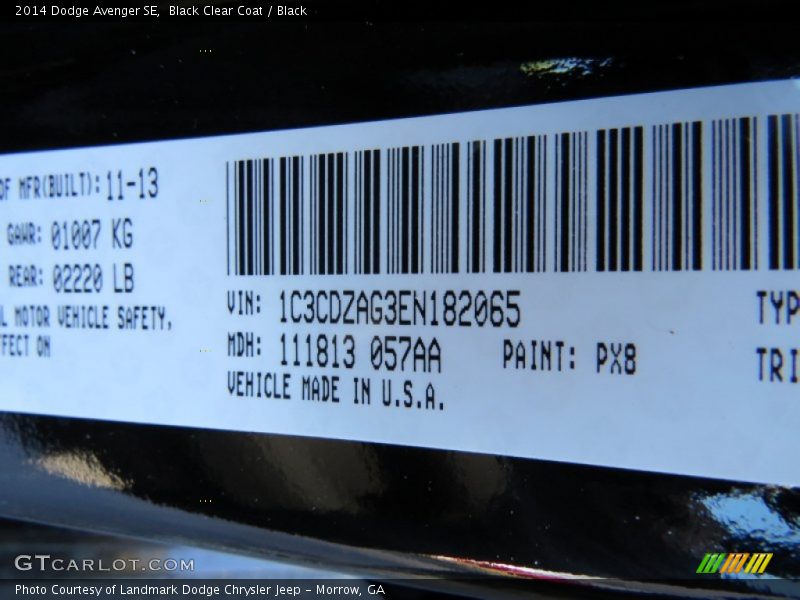 Black Clear Coat / Black 2014 Dodge Avenger SE