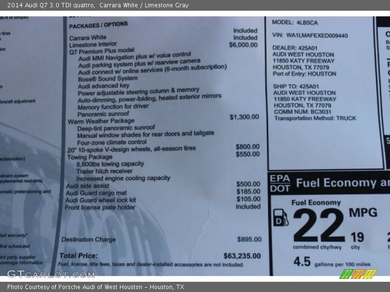 Carrara White / Limestone Gray 2014 Audi Q7 3.0 TDI quattro