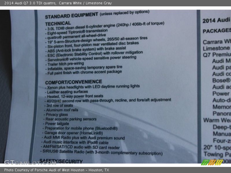 Carrara White / Limestone Gray 2014 Audi Q7 3.0 TDI quattro