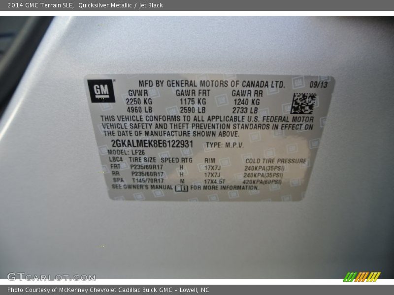 Quicksilver Metallic / Jet Black 2014 GMC Terrain SLE