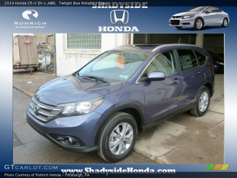 Twilight Blue Metallic / Gray 2014 Honda CR-V EX-L AWD