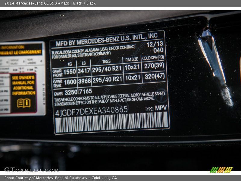 Black / Black 2014 Mercedes-Benz GL 550 4Matic