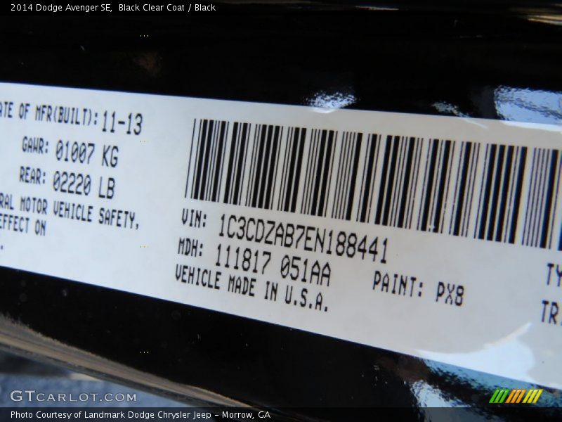 Black Clear Coat / Black 2014 Dodge Avenger SE