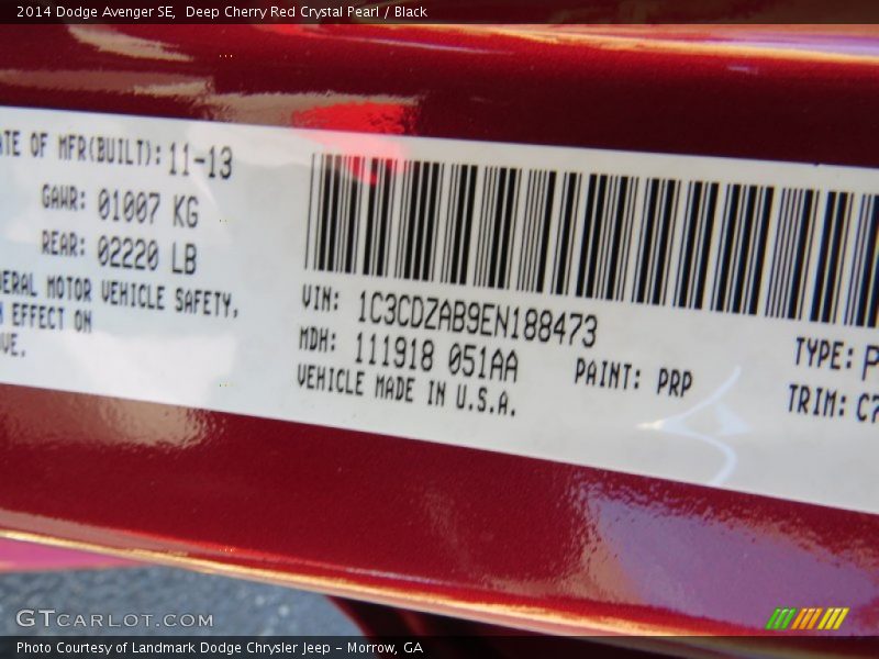 Deep Cherry Red Crystal Pearl / Black 2014 Dodge Avenger SE