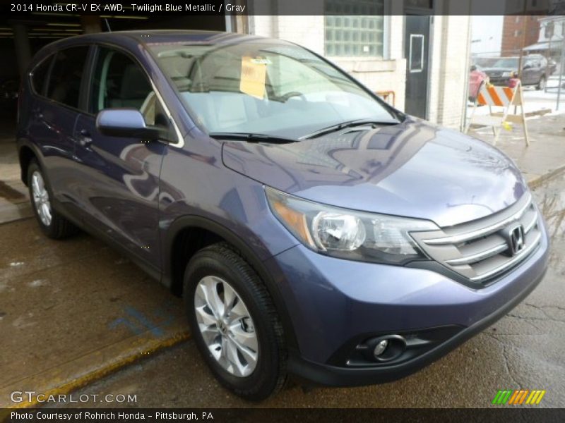 Twilight Blue Metallic / Gray 2014 Honda CR-V EX AWD