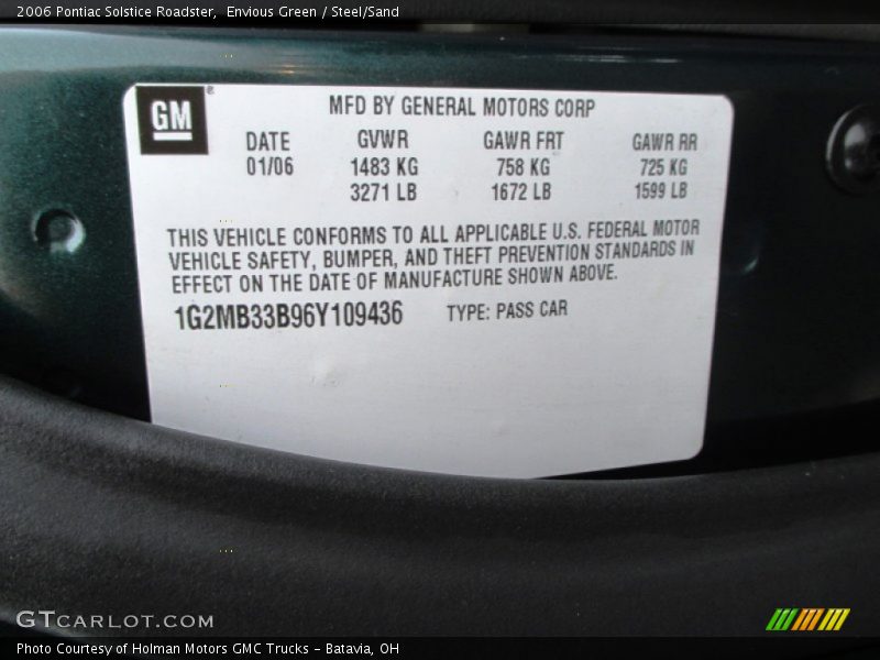 Envious Green / Steel/Sand 2006 Pontiac Solstice Roadster