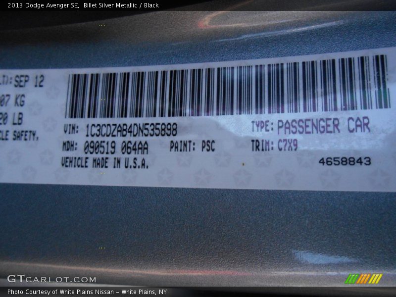 Billet Silver Metallic / Black 2013 Dodge Avenger SE