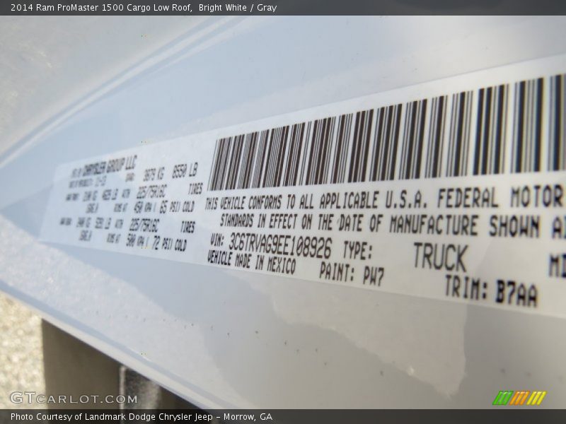 Bright White / Gray 2014 Ram ProMaster 1500 Cargo Low Roof