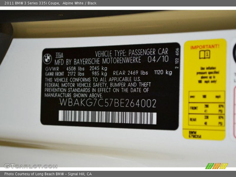 Alpine White / Black 2011 BMW 3 Series 335i Coupe