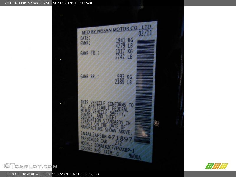 Super Black / Charcoal 2011 Nissan Altima 2.5 SL