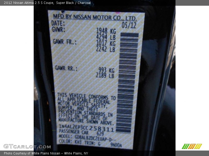 Super Black / Charcoal 2012 Nissan Altima 2.5 S Coupe