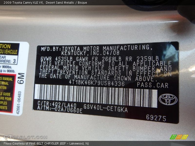 Desert Sand Metallic / Bisque 2009 Toyota Camry XLE V6