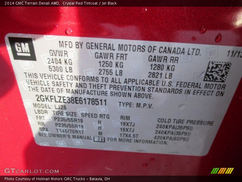 Crystal Red Tintcoat / Jet Black 2014 GMC Terrain Denali AWD