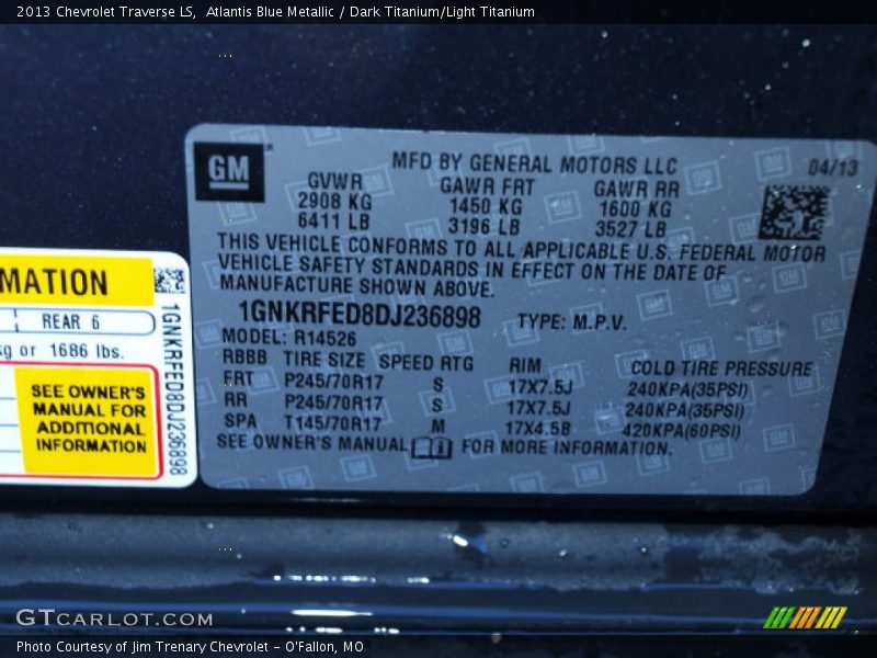 Atlantis Blue Metallic / Dark Titanium/Light Titanium 2013 Chevrolet Traverse LS