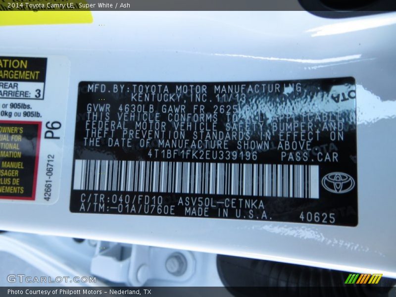Super White / Ash 2014 Toyota Camry LE