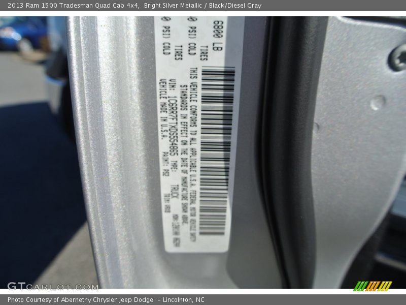 Bright Silver Metallic / Black/Diesel Gray 2013 Ram 1500 Tradesman Quad Cab 4x4