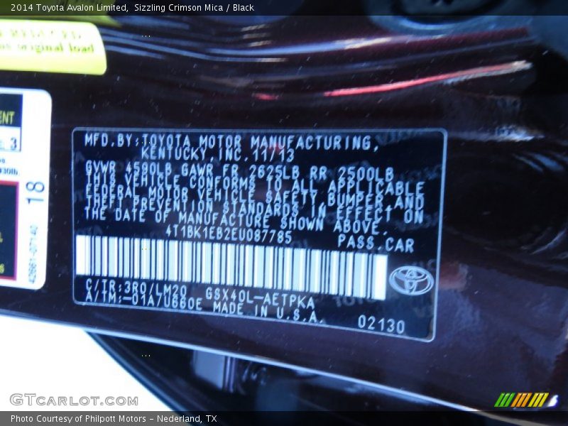 Sizzling Crimson Mica / Black 2014 Toyota Avalon Limited