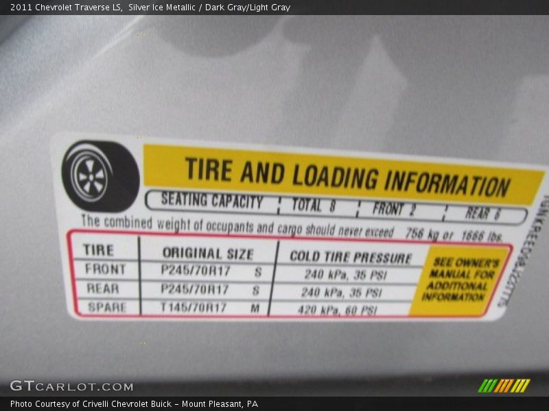 Silver Ice Metallic / Dark Gray/Light Gray 2011 Chevrolet Traverse LS