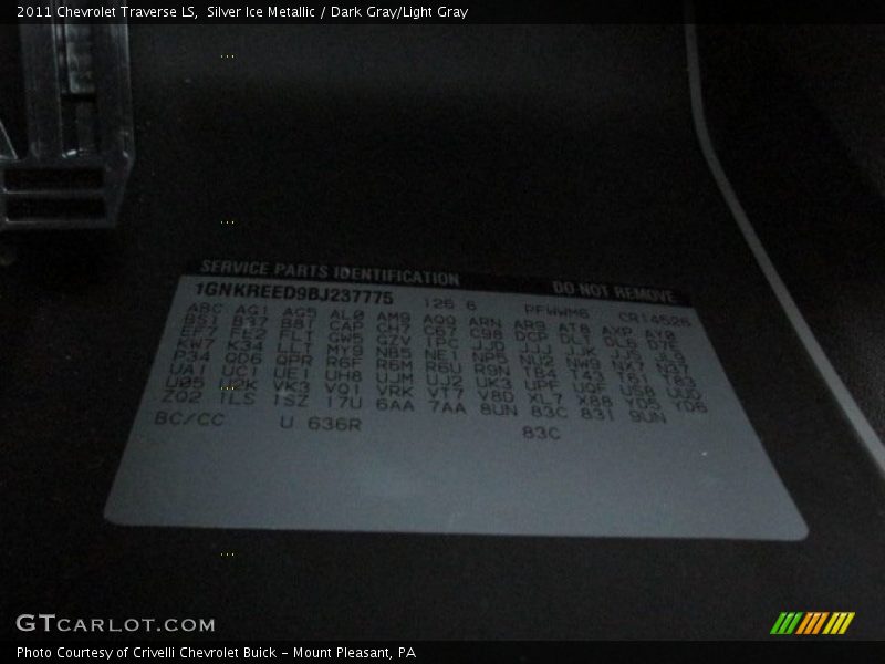 Silver Ice Metallic / Dark Gray/Light Gray 2011 Chevrolet Traverse LS