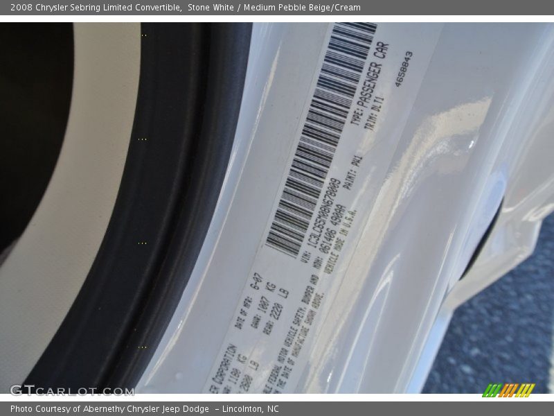 Stone White / Medium Pebble Beige/Cream 2008 Chrysler Sebring Limited Convertible