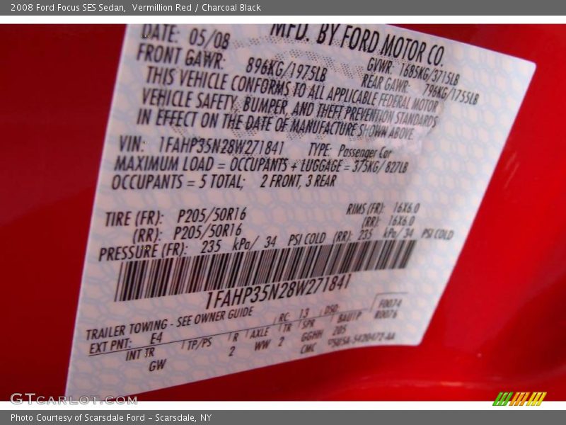 Vermillion Red / Charcoal Black 2008 Ford Focus SES Sedan