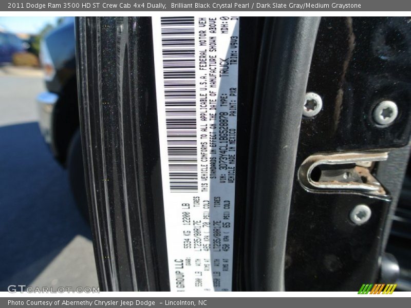 Brilliant Black Crystal Pearl / Dark Slate Gray/Medium Graystone 2011 Dodge Ram 3500 HD ST Crew Cab 4x4 Dually