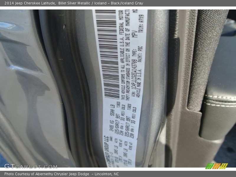 Billet Silver Metallic / Iceland - Black/Iceland Gray 2014 Jeep Cherokee Latitude
