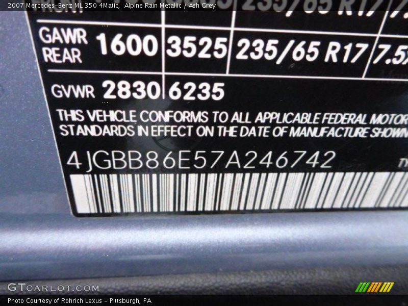 Alpine Rain Metallic / Ash Grey 2007 Mercedes-Benz ML 350 4Matic