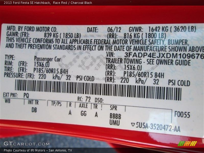 Race Red / Charcoal Black 2013 Ford Fiesta SE Hatchback