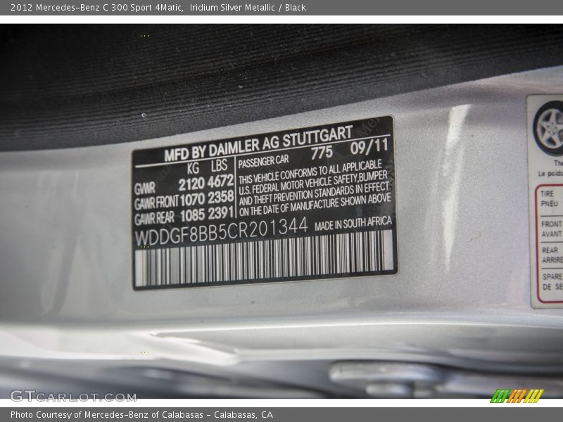 Iridium Silver Metallic / Black 2012 Mercedes-Benz C 300 Sport 4Matic