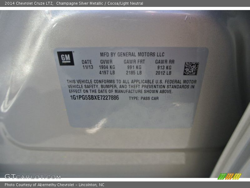 Champagne Silver Metallic / Cocoa/Light Neutral 2014 Chevrolet Cruze LTZ