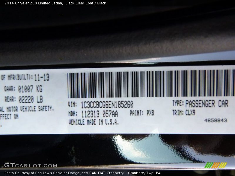 Black Clear Coat / Black 2014 Chrysler 200 Limited Sedan