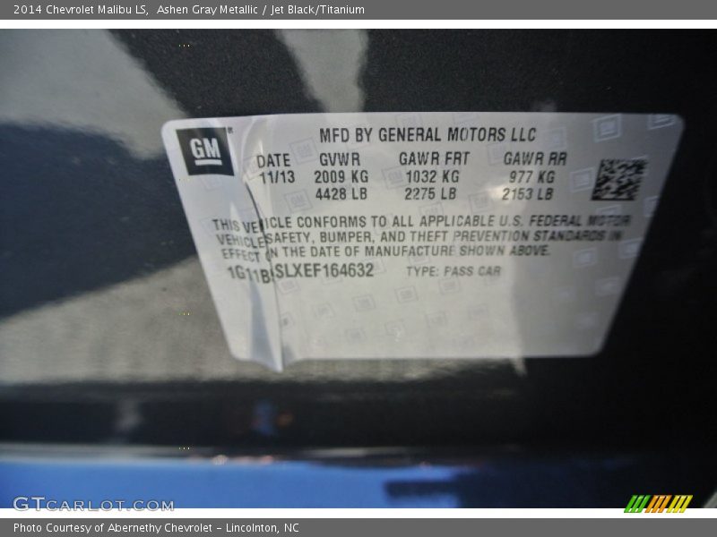 Ashen Gray Metallic / Jet Black/Titanium 2014 Chevrolet Malibu LS