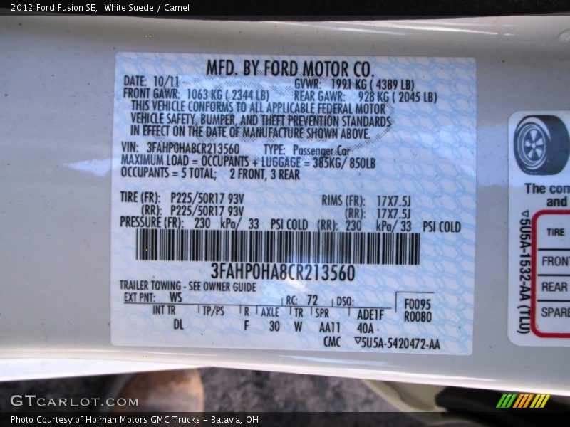 White Suede / Camel 2012 Ford Fusion SE