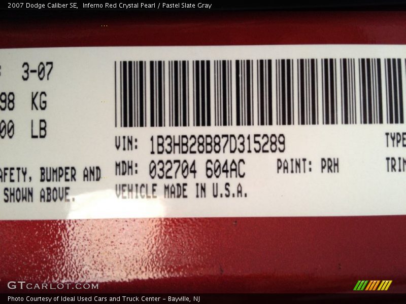 Inferno Red Crystal Pearl / Pastel Slate Gray 2007 Dodge Caliber SE