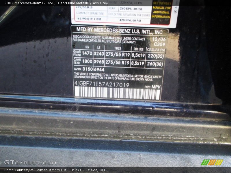 Capri Blue Metallic / Ash Grey 2007 Mercedes-Benz GL 450