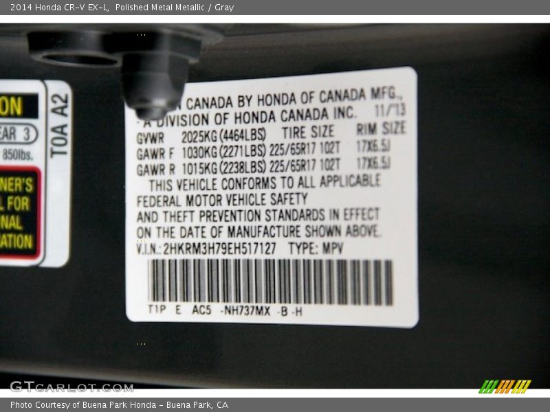Polished Metal Metallic / Gray 2014 Honda CR-V EX-L
