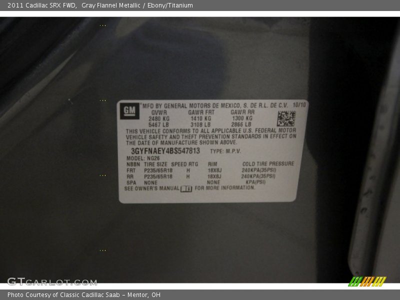 Gray Flannel Metallic / Ebony/Titanium 2011 Cadillac SRX FWD