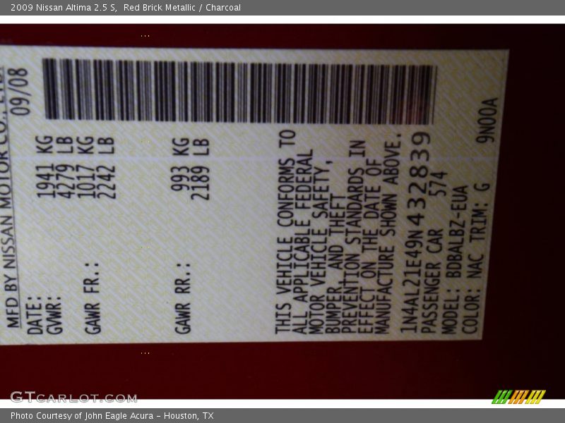 Red Brick Metallic / Charcoal 2009 Nissan Altima 2.5 S