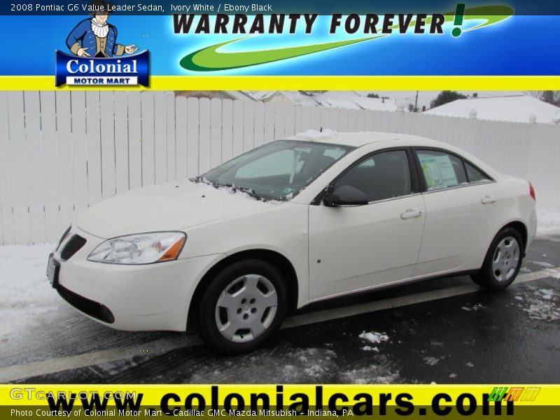 Ivory White / Ebony Black 2008 Pontiac G6 Value Leader Sedan