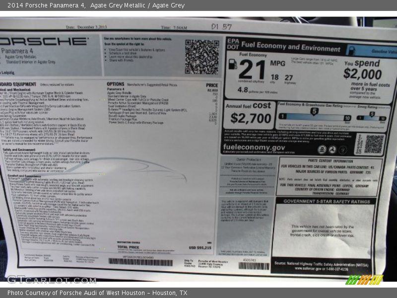 2014 Panamera 4 Window Sticker