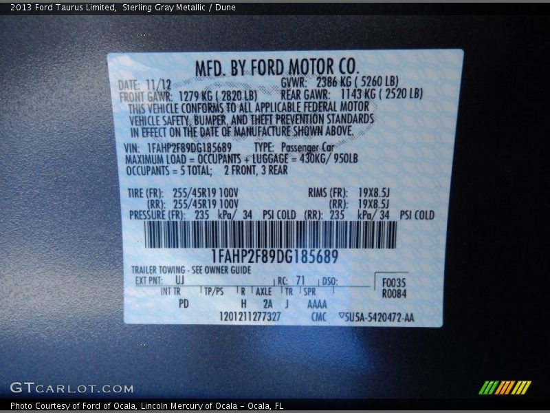 Sterling Gray Metallic / Dune 2013 Ford Taurus Limited