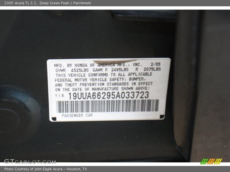 Deep Green Pearl / Parchment 2005 Acura TL 3.2